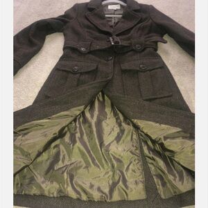 Vintage‎ Merona Women’s Small Wool Blend olive Military Style Belted Jacket